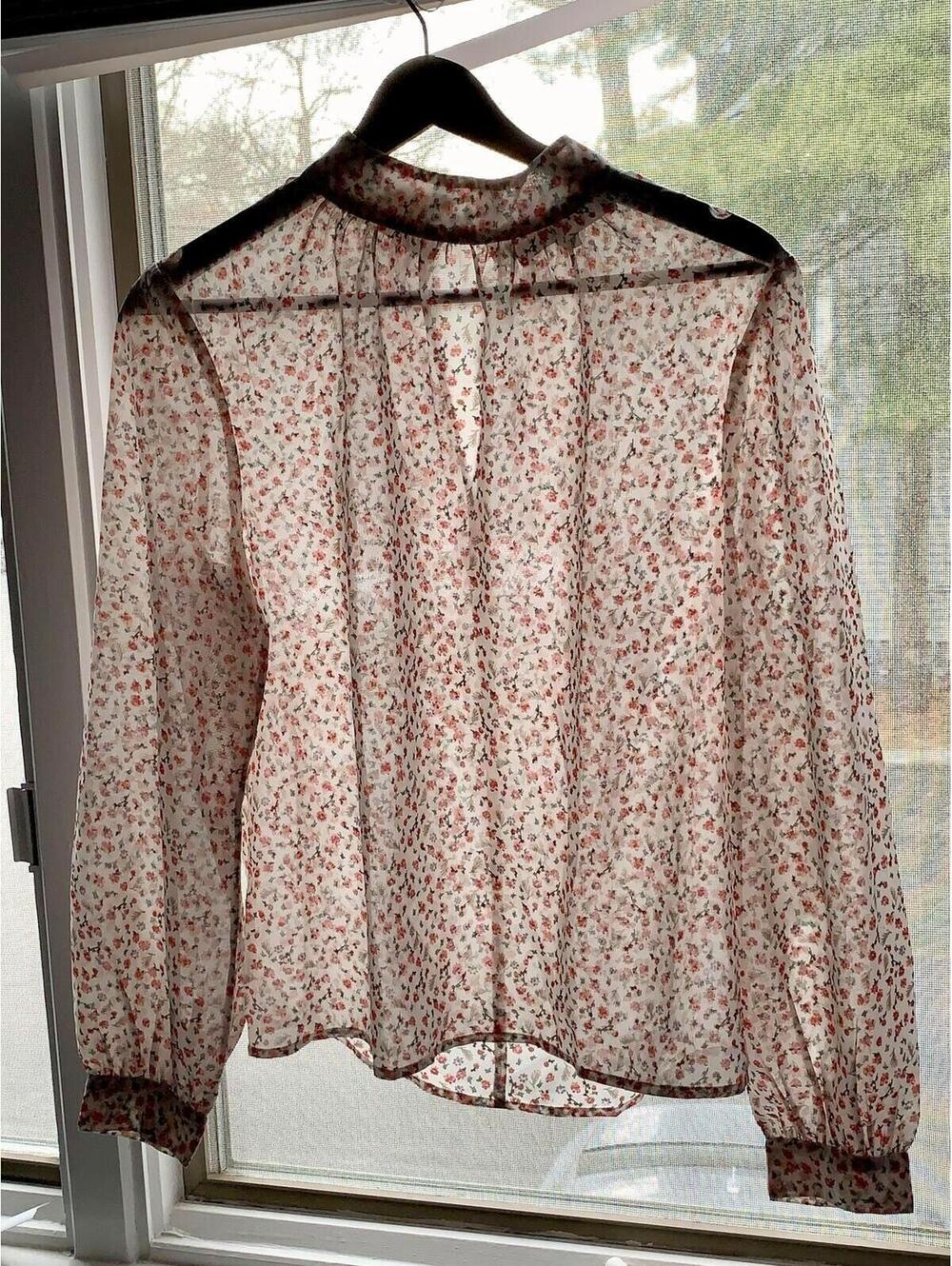 French Connection Sheer Floral Blouse Lightweight Long Sleeve Top